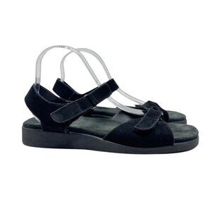 Rockport Black suede low sandals size 10W 10 Wide adjustable straps